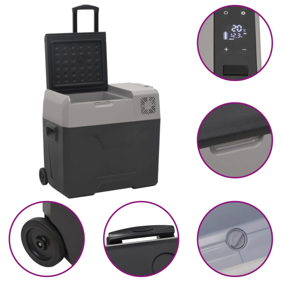 Cool Box with Wheel and Handle Black&Grey 50 L Polypropylene