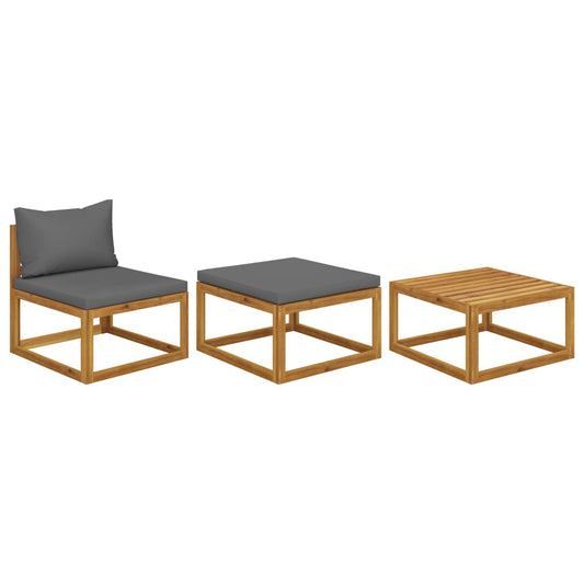 3 Piece Garden Lounge Set with Cushions Solid Wood Acacia