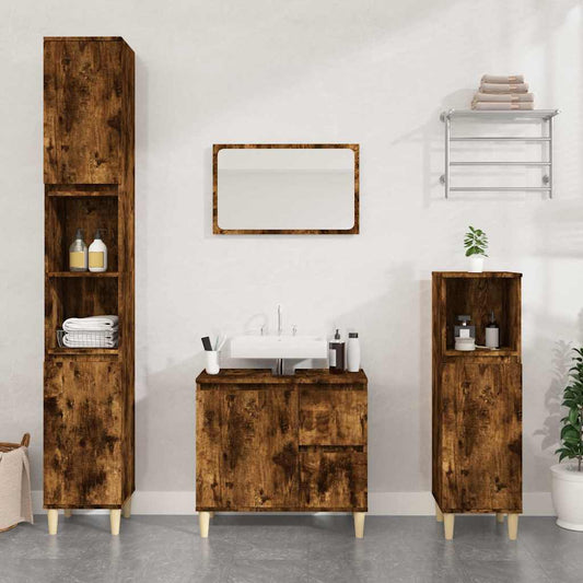Bathroom Cabinet | Smoked Oak | Engineered Wood and Solid Eucalyptus Wood