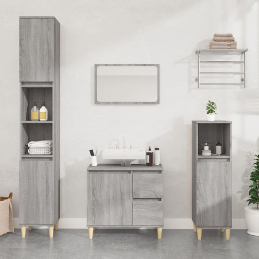 Bathroom Cabinet | Grey Sonoma | Engineered Wood, Solid Eucalyptus Wood