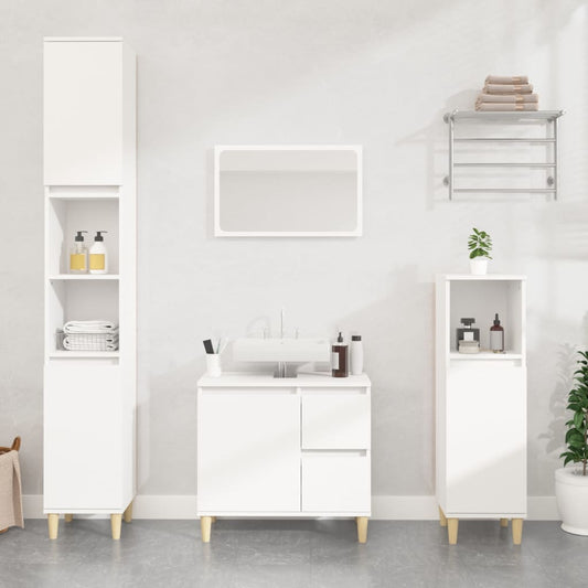 Bathroom Cabinet | White | Engineered wood, Solid eucalyptus wood
