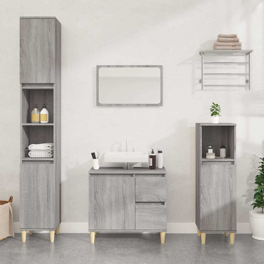 Bathroom Cabinet | Grey sonoma | Engineered wood, solid eucalyptus wood