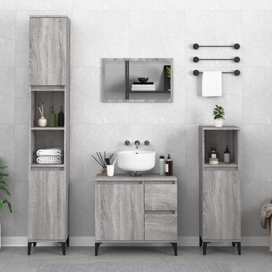 Bathroom Cabinet | Grey sonoma | Engineered wood, metal | 30x30x100 cm