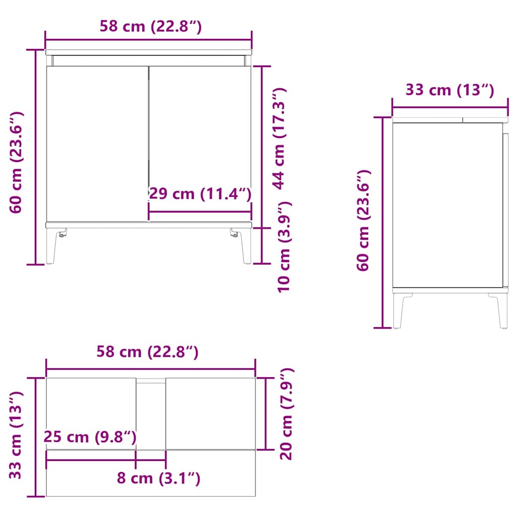 Sink Cabinet Grey Sonoma 58x33x60 cm Engineered Wood