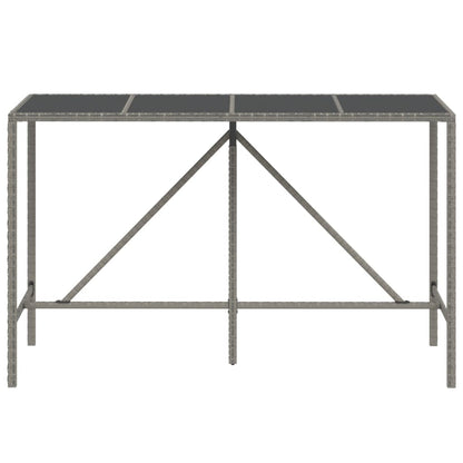 Bar Table with Glass Top Grey 180x70x110 cm Poly Rattan