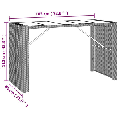 Bar Table with Glass Top Grey 185x80x110 cm Poly Rattan