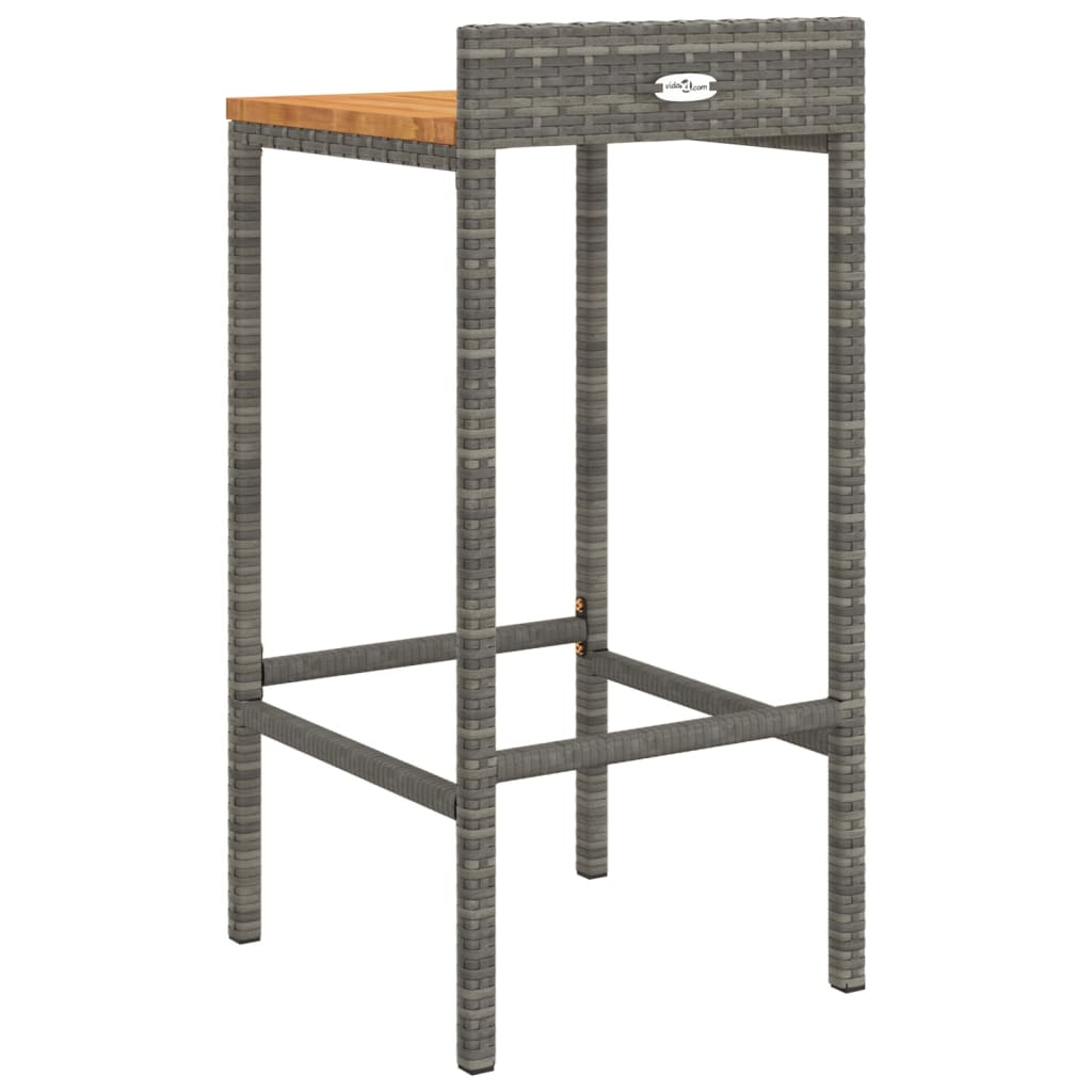 Bar Stools 2 pcs Grey Poly Rattan and Solid Wood Acacia