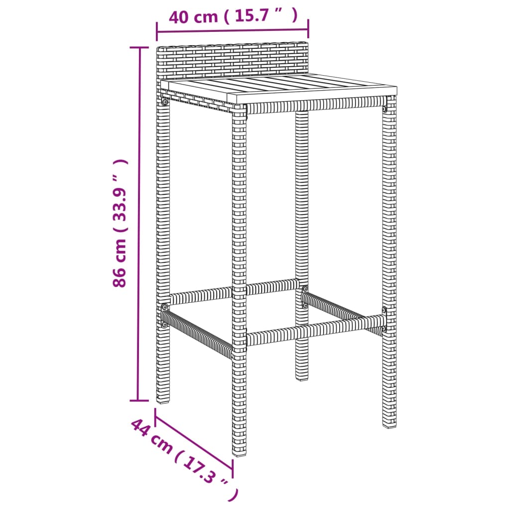 Bar Stools 2 pcs Grey Poly Rattan and Solid Wood Acacia