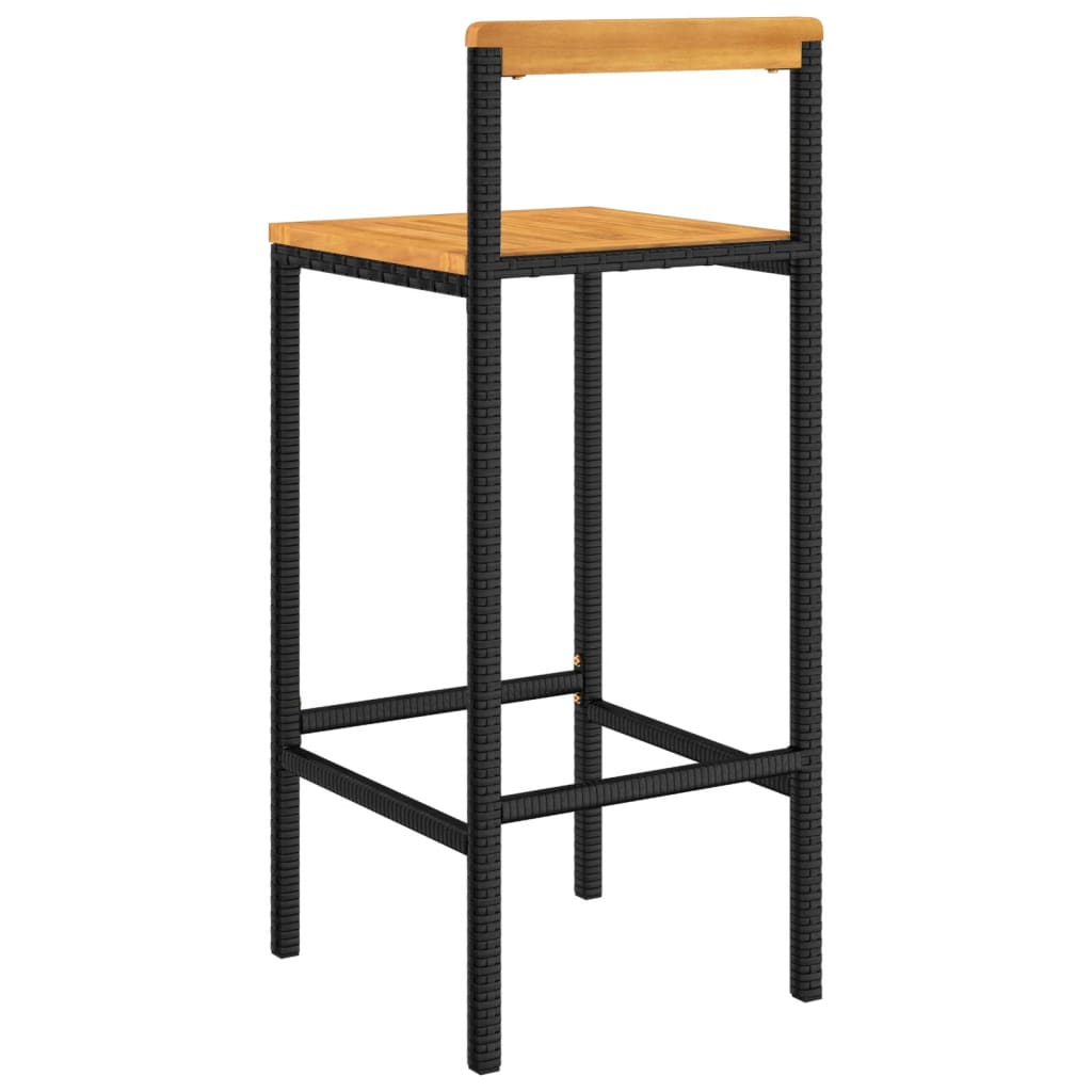 Bar Stools 2 pcs Black Poly Rattan and Solid Wood Acacia