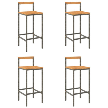 Bar Stools 4 pcs Grey Poly Rattan and Solid Wood Acacia