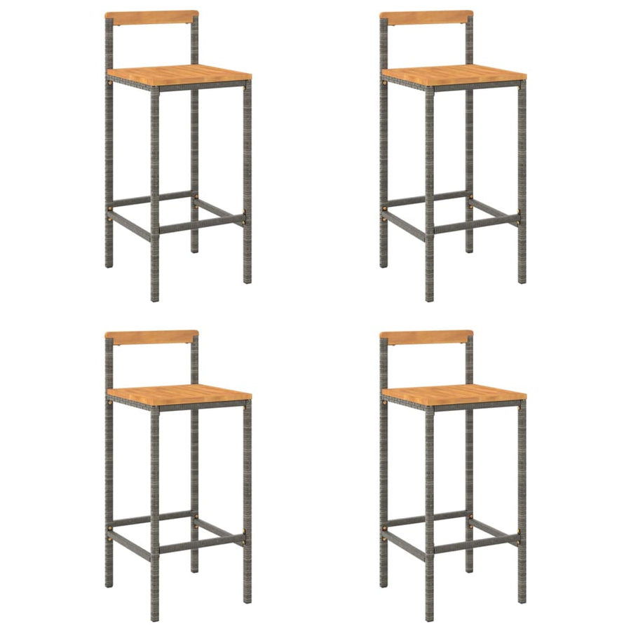 Bar Stools 4 pcs Grey Poly Rattan and Solid Wood Acacia