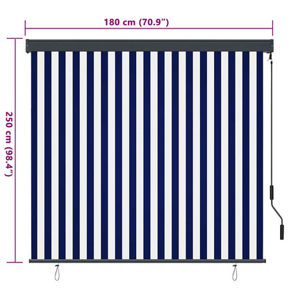 Roller Blind Blue and White 180 x 250 cm Fabric and Aluminum
