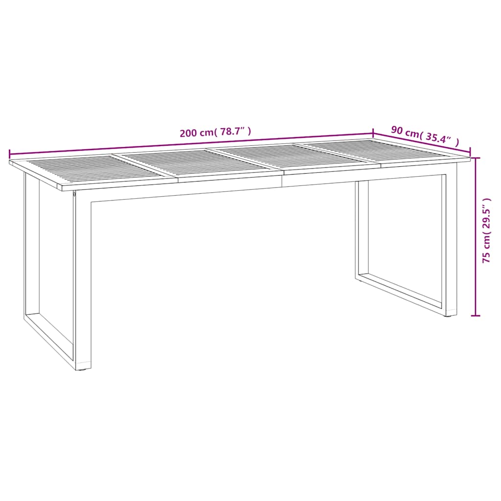 Garden Table | Brown | Solid Acacia wood | 200x90x75 cm | Industrial