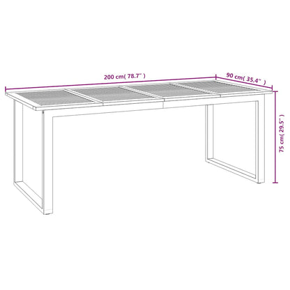 Garden Table | Brown | Solid Acacia wood | 200x90x75 cm | Industrial
