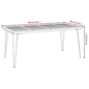 Garden Table with Hairpin Legs 180x90x75 cm Solid Wood Acacia