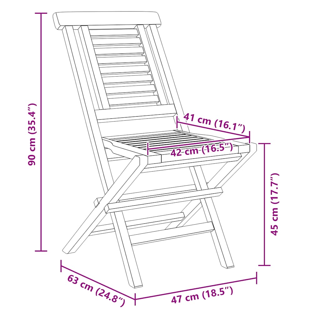 Folding Garden Chair | Set of 2 | Teak | Solid teak wood | Standard