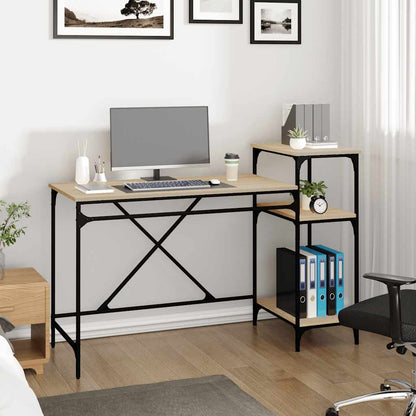 Desk with Shelves Sonoma Oak 135x50x90 cm Engineered Wood&Iron