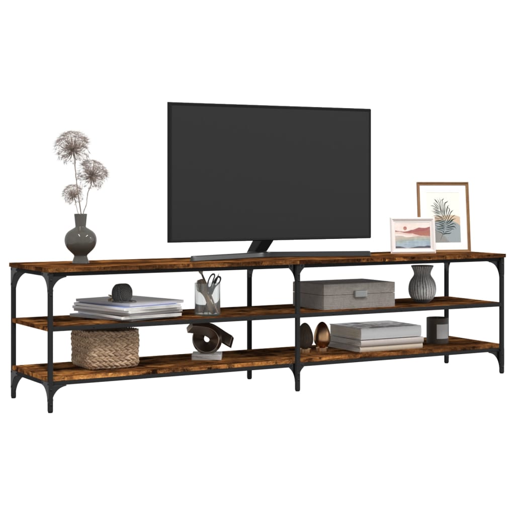 TV Cabinet Smoked Oak 200x30x50 cm Engineered Wood and Metal