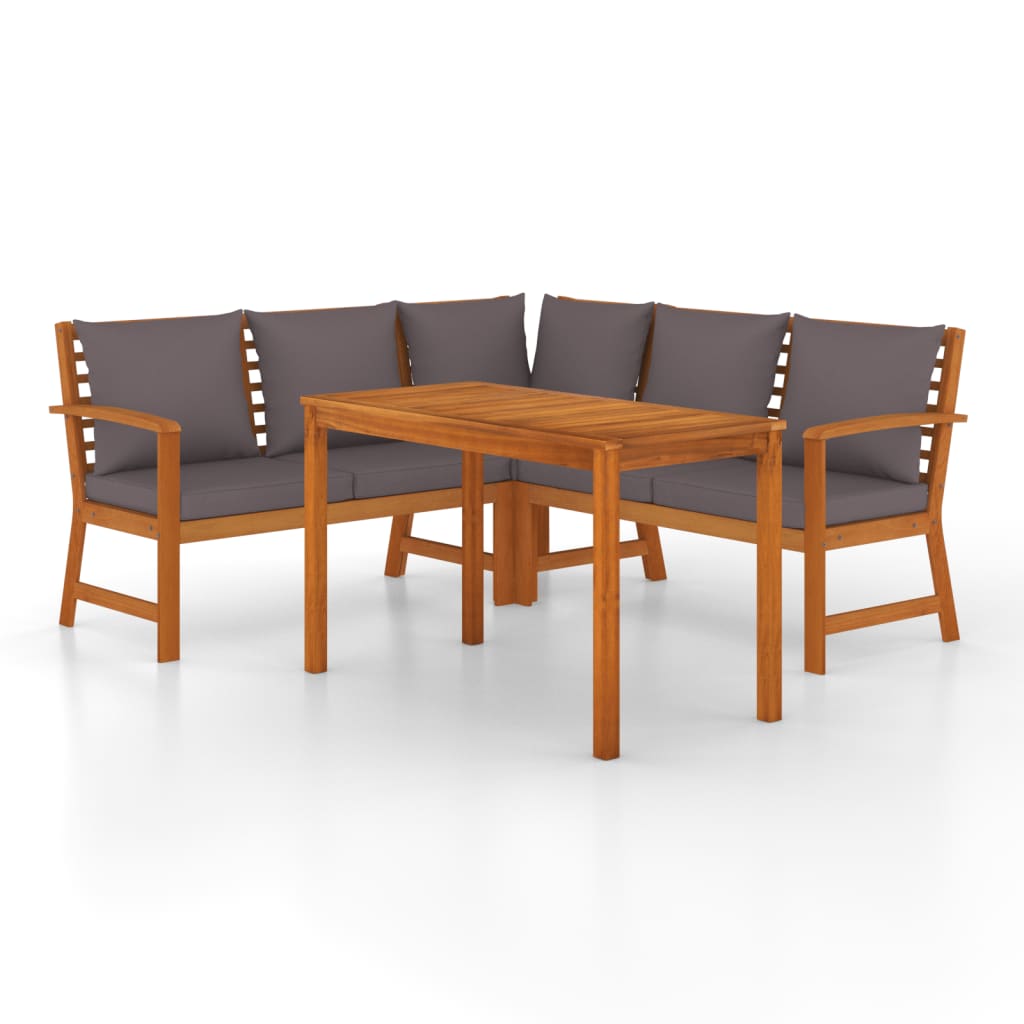 4 Piece Patio Dining Set with Cushions Solid Wood Acacia