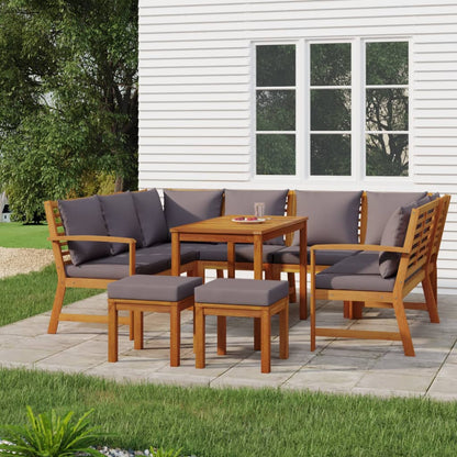 9 Piece Patio Dining Set with Cushions Solid Wood Acacia