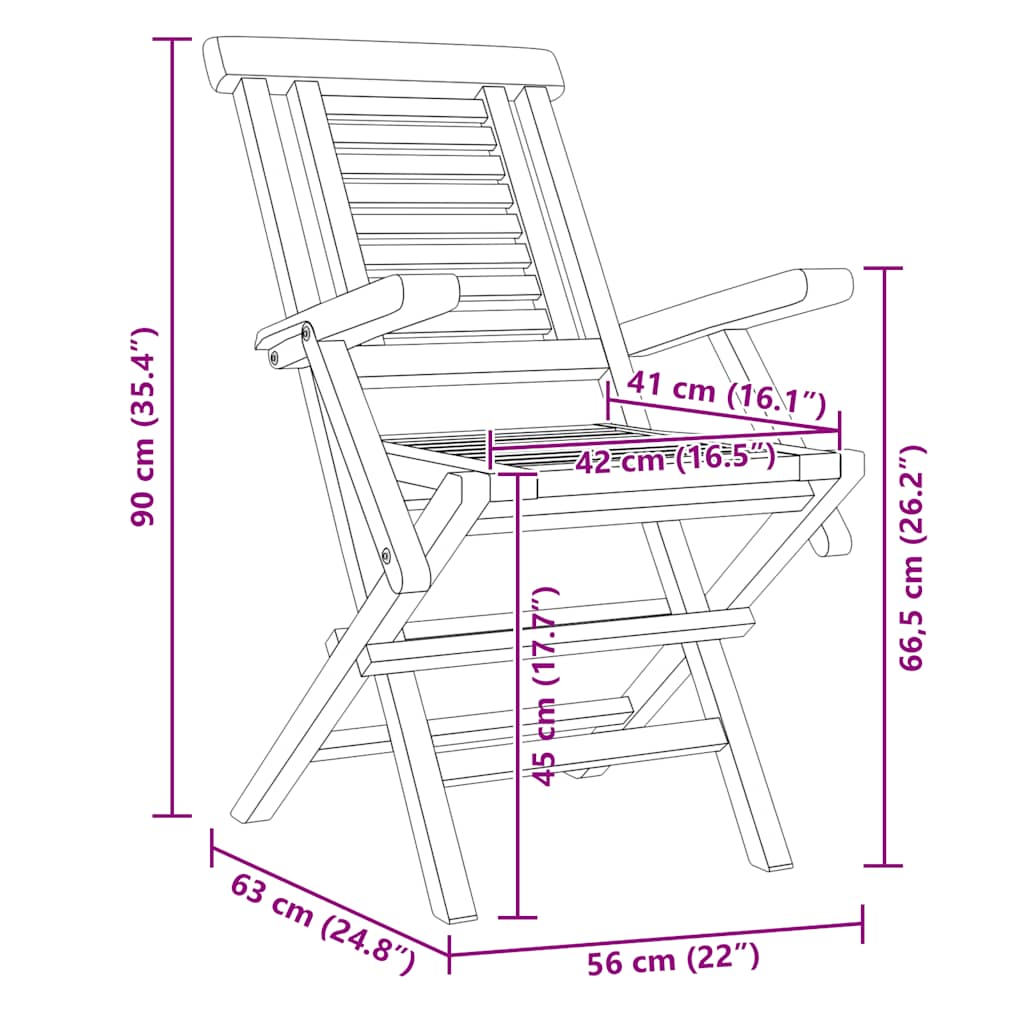 Folding Garden Chair | Set of 8 | Natural Teak | Solid Teak Wood | Medium