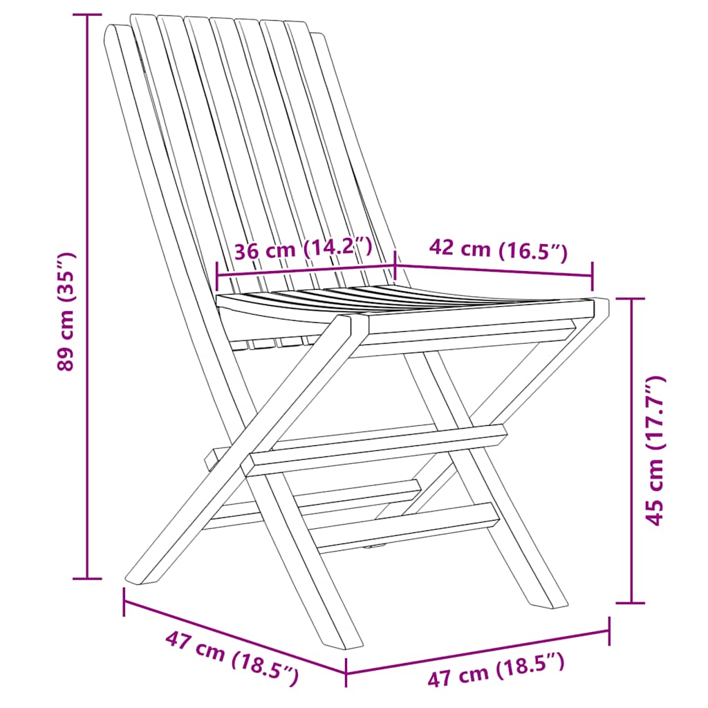 Folding Garden Chair | Set of 4 | Natural Wood | Solid teak wood | Medium