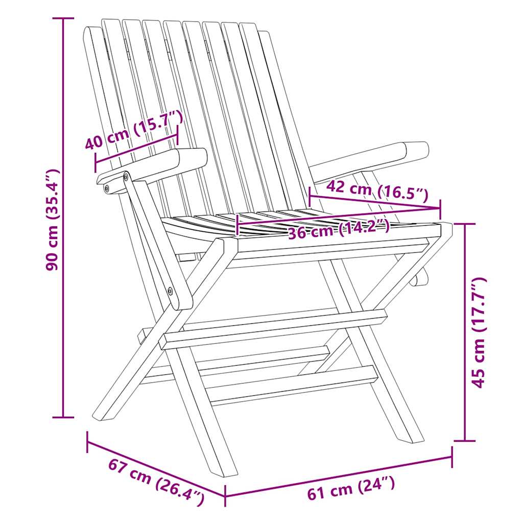 Folding Garden Chair | Set of 8 | Teak | Solid teak wood | Standard