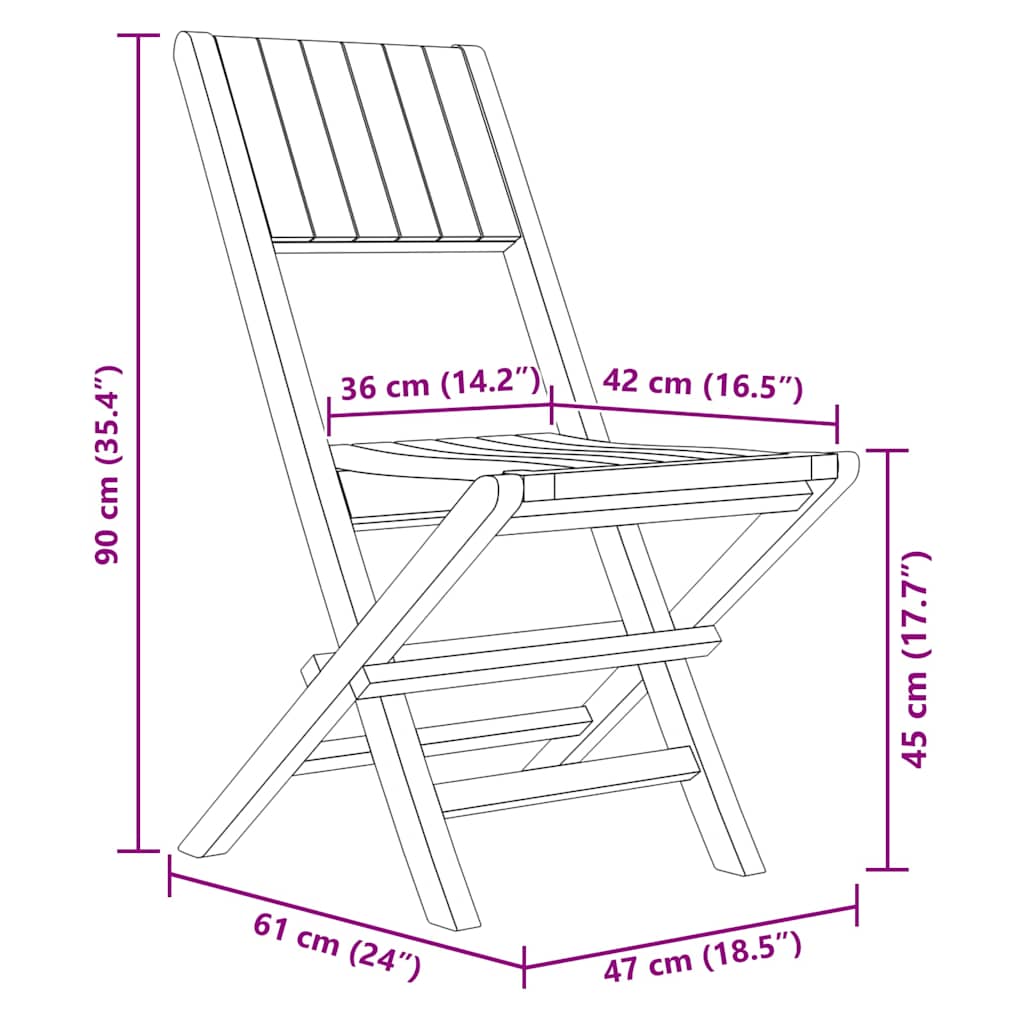 Folding Garden Chair | Set of 4 | Natural Teak | Solid Teak Wood | Medium