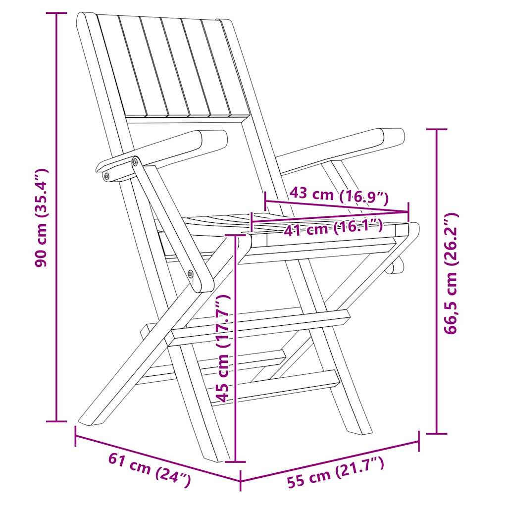 Folding Garden Chair | Set of 8 | Teak | Solid teak wood | Standard