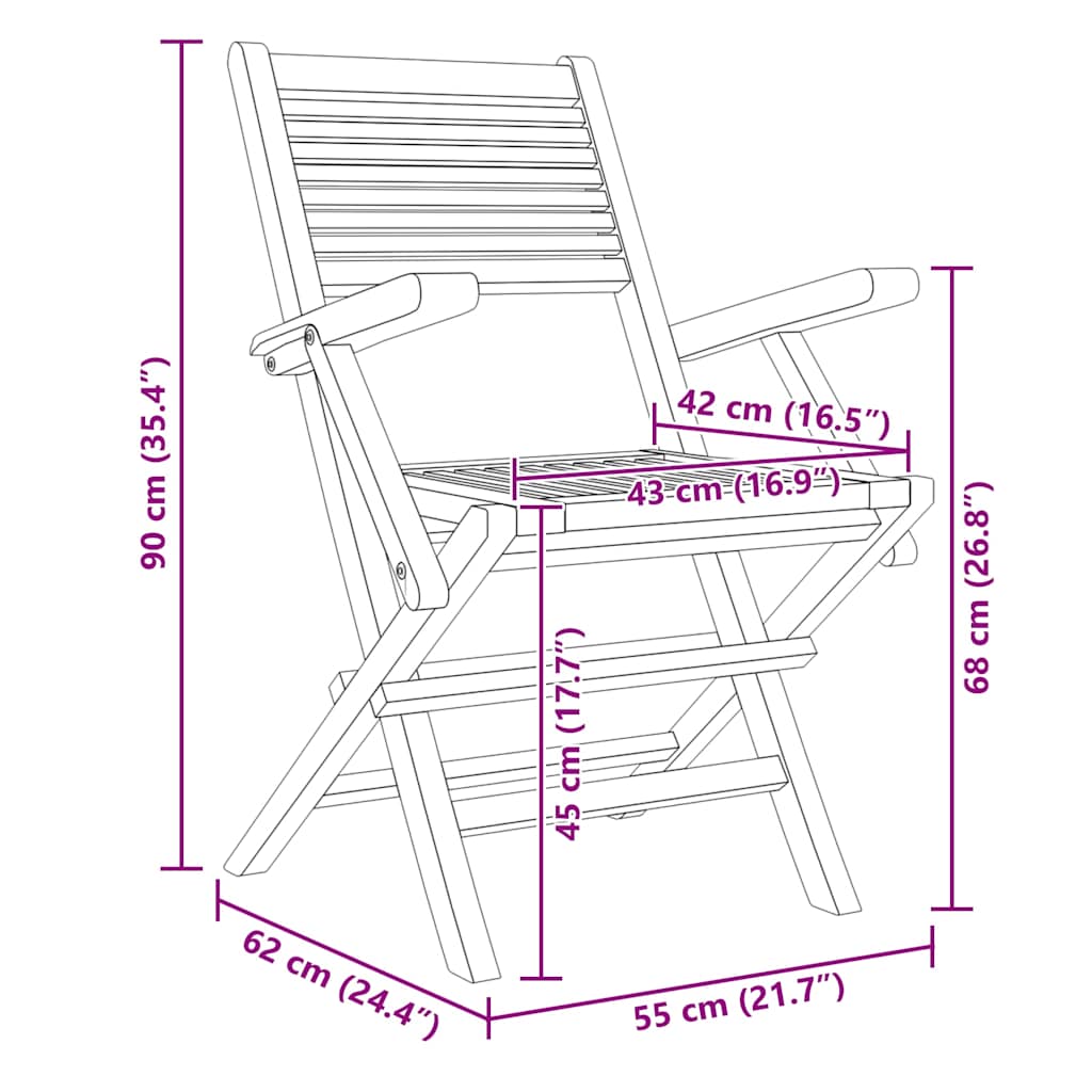 Folding Garden Chair |  Set of 6 | Teak Wood | Solid teak wood | Medium