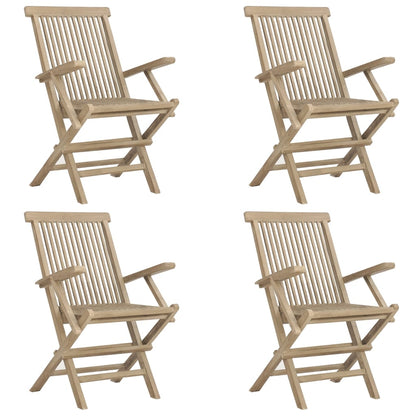 Folding Garden Chair | Set of 4 | Grey | Solid teak wood | Standard