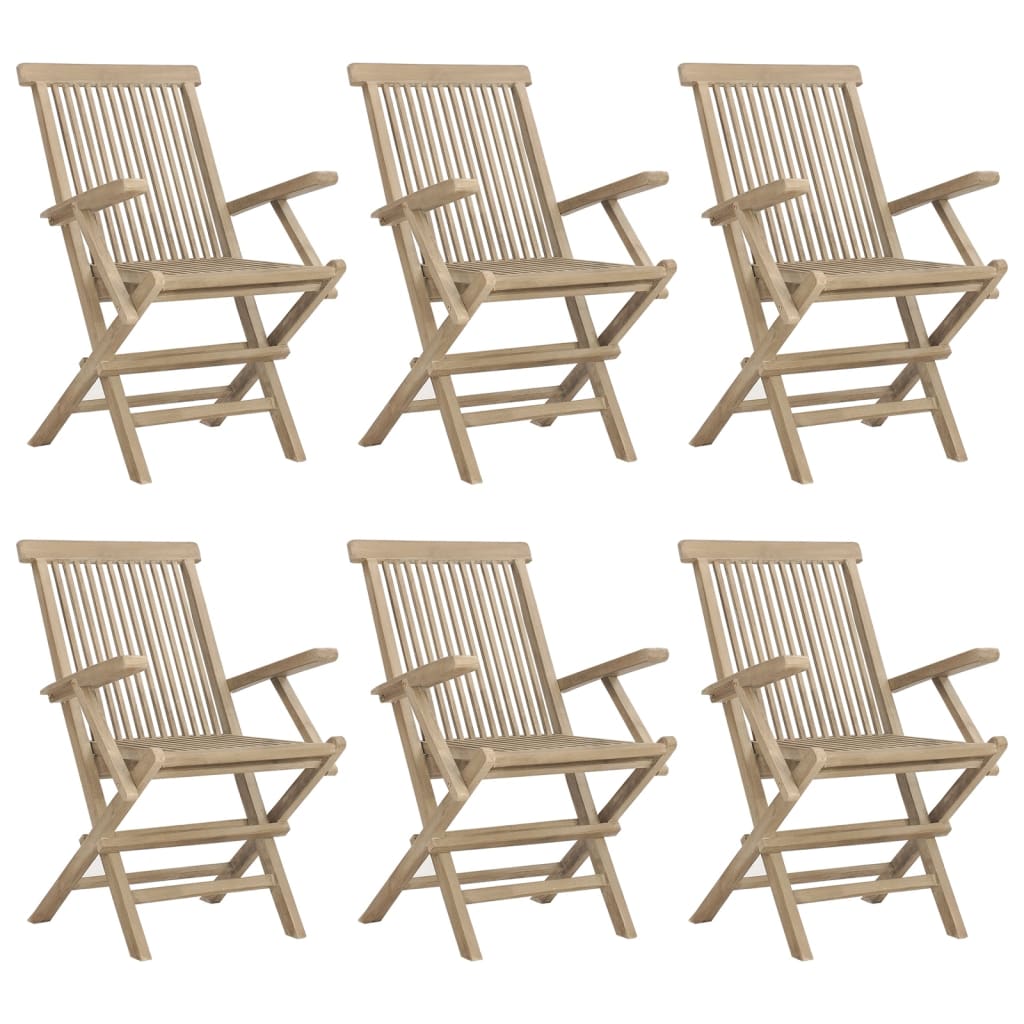 Folding Garden Chair | Set of 6 | Grey | Solid teak wood | Standard