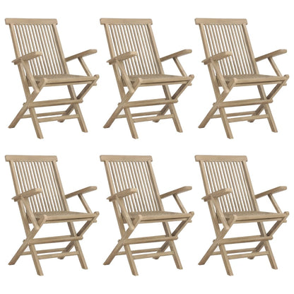 Folding Garden Chair | Set of 6 | Grey | Solid teak wood | Standard