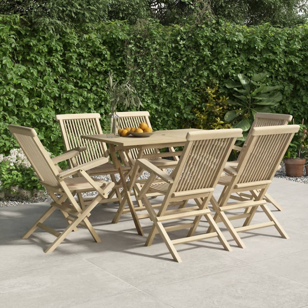 Folding Garden Chair | Set of 6 | Grey | Solid teak wood | Standard