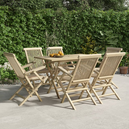 Folding Garden Chair | Set of 6 | Grey | Solid teak wood | Standard