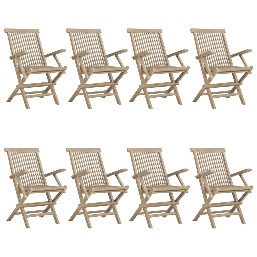Folding Garden Chair | Set of 8 | Grey | Solid teak wood | Medium