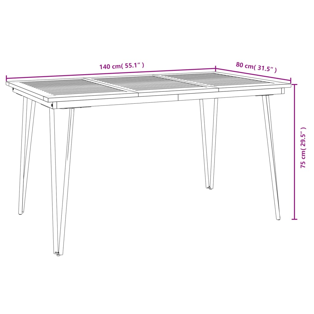 5 Piece Garden Dining Set Solid Wood Acacia and Metal