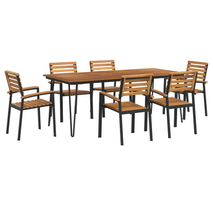 7 Piece Garden Dining Set Solid Wood Acacia and Metal