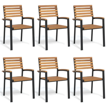Stackable Garden Chair |  Set of 6 | Natural wood and black
