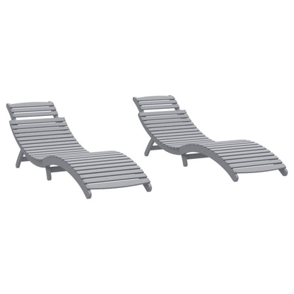 Sun Lounger |  Set of 2 | Grey | Solid acacia wood