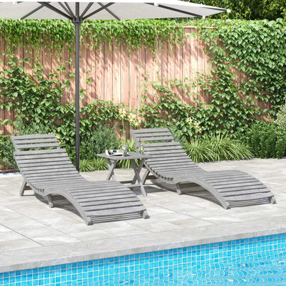 Sun Lounger |  Set of 2 | Grey | Solid acacia wood