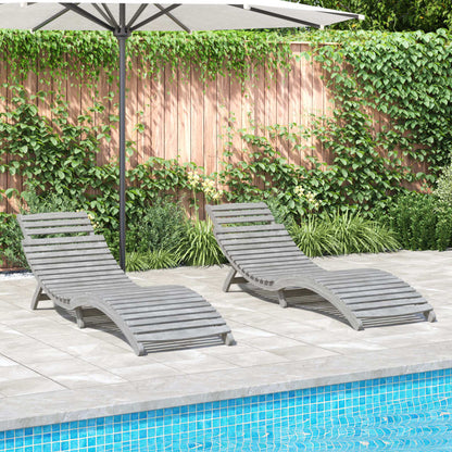 Sun Lounger |  Set of 2 | Grey | Solid acacia wood