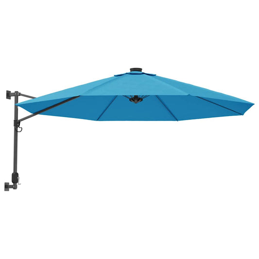 Wall-mounted Parasol with LEDs Sea Blue 290cm