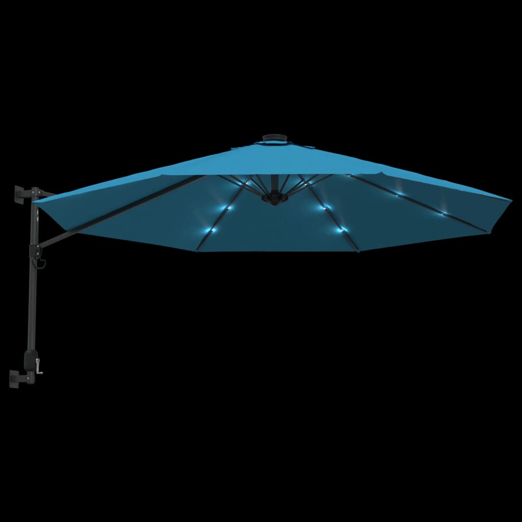 Wall-mounted Parasol with LEDs Sea Blue 290cm