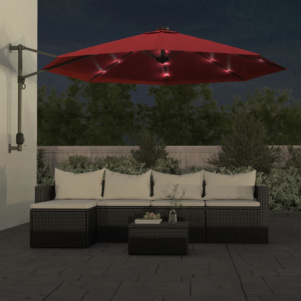 Wall-mounted Parasol with LEDs Bright Red 290cm