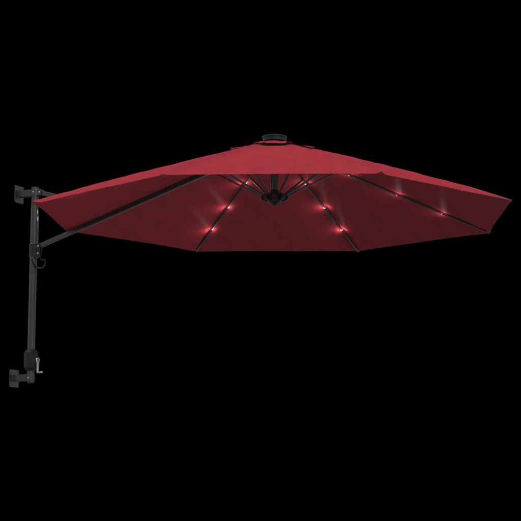 Wall-mounted Parasol with LEDs Bright Red 290cm