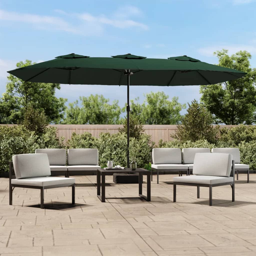 Garden Parasol | Green, Dark Grey | Polyester, Powder-Coated Iron | Large