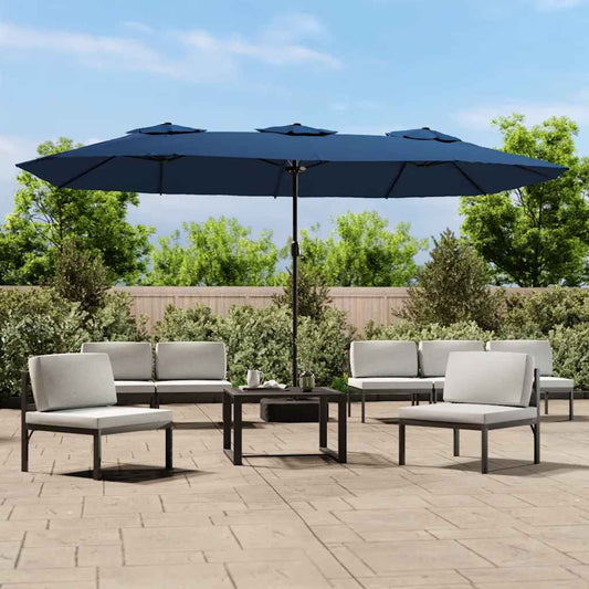 Double-Head Garden Parasol with LEDs Azure Blue 449x265 cm