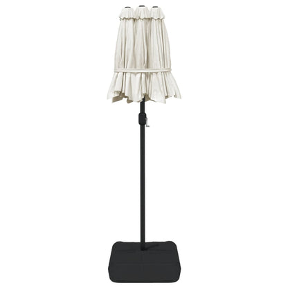 Double-Head Garden Parasol with LEDs Sand White 316x145 cm