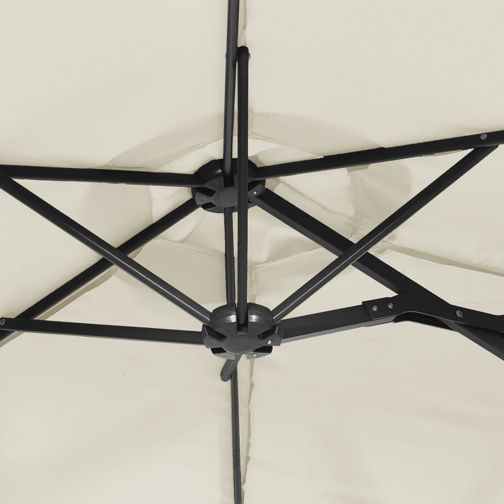 Double-Head Garden Parasol with LEDs Sand White 316x145 cm